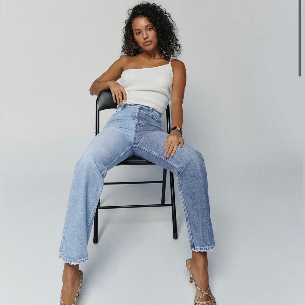 Reformation Cynthia two tone high rise straight jean